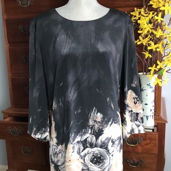 St. John Collection Dresses & Skirts - St. John Collection Floral Silk Dress Black Cream Golden Size 12